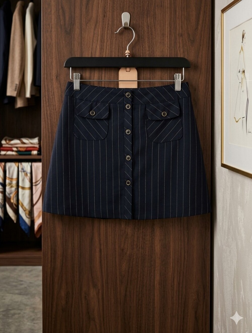 Rampage Vintage Pinstripe Button Front Mini Skirt Dark Academia Indie Sleaze 11
